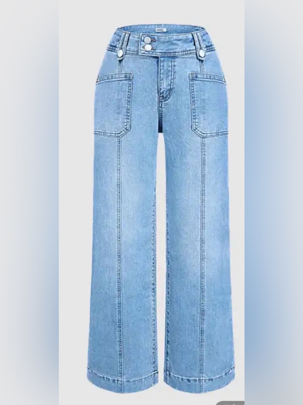 Flamingals Wash Asymmetrical Stitch Detail Mid Waist Straight Leg Jeans - Picture 4 of 14